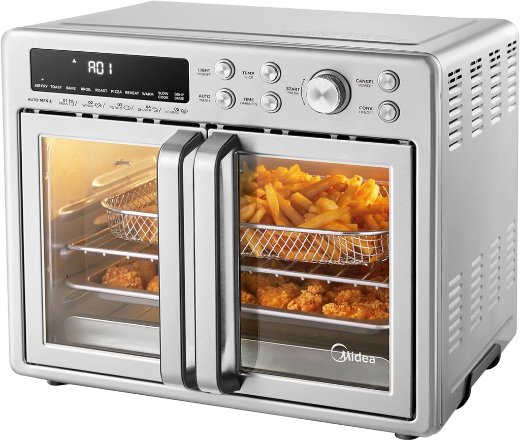 26.4 QT 10-in-1 French Door Air Fryer Toaster Oven Combo, Stainless Steel
