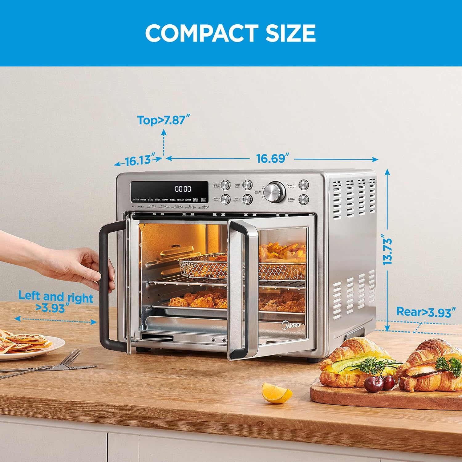 26.4 QT 10-in-1 French Door Air Fryer Toaster Oven Combo, Stainless Steel