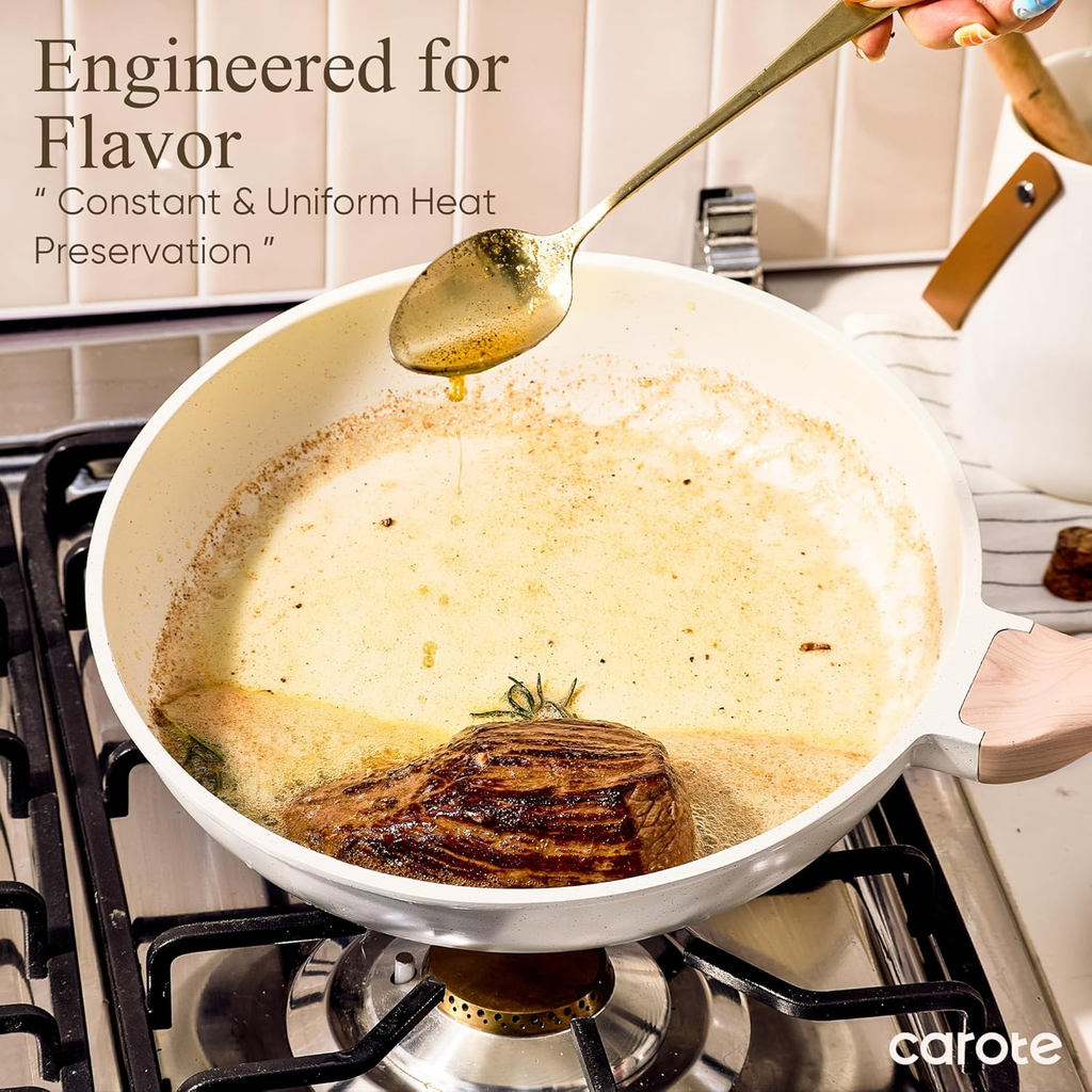 21Pcs White Granite Nonstick Cookware Set, Induction Compatible, PFOS & PFOA Free Pots and Pans