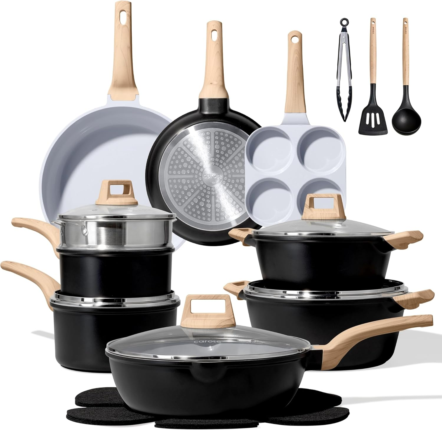 21Pcs White Granite Nonstick Cookware Set, Induction Compatible, PFOS & PFOA Free Pots and Pans