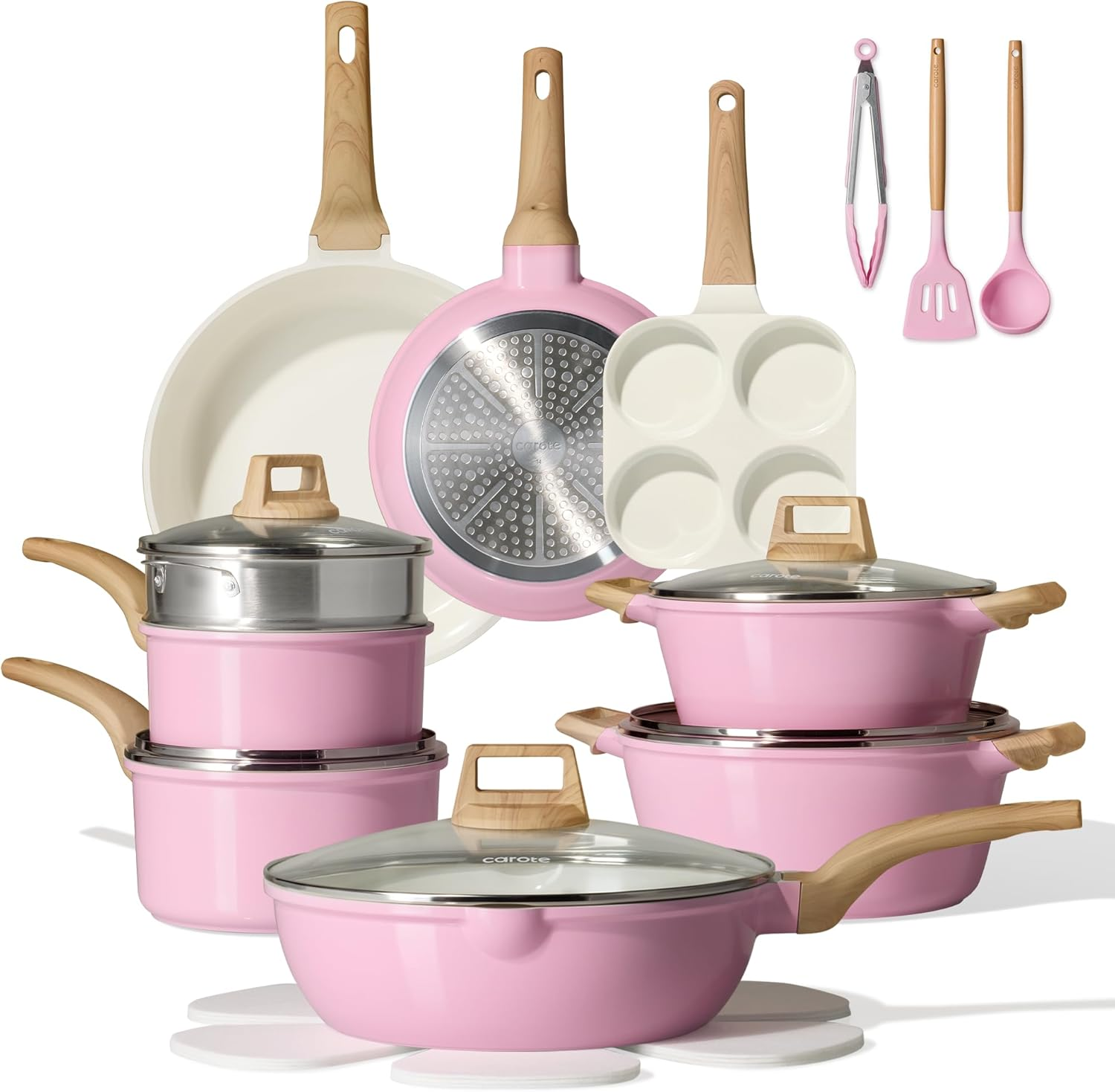 21Pcs White Granite Nonstick Cookware Set, Induction Compatible, PFOS & PFOA Free Pots and Pans