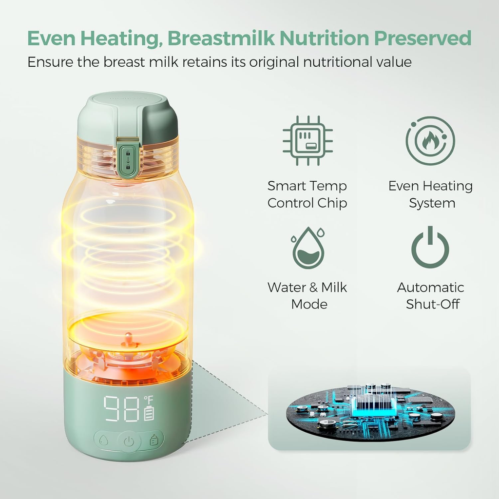 Rechargeable Portable Bottle Warmer – Fast Warm Breast Milk & Water, 17oz All‑Day Capacity
