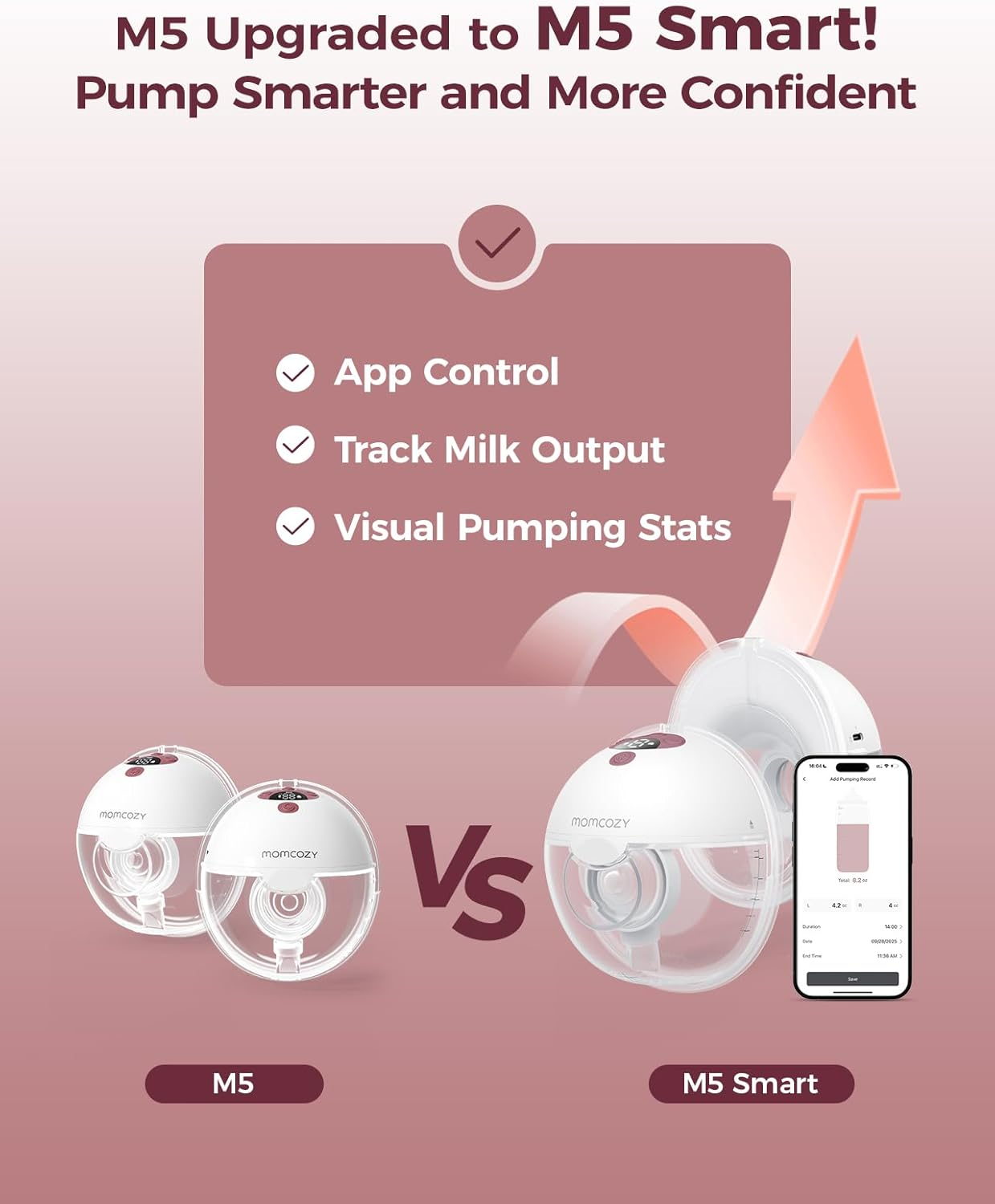 M5 Smart APP Controlled Wearable Breast Pump – Hands-Free Wireless Electric Pump, 3 Modes 9 Suction Levels, 24mm Flange, 2-Pack