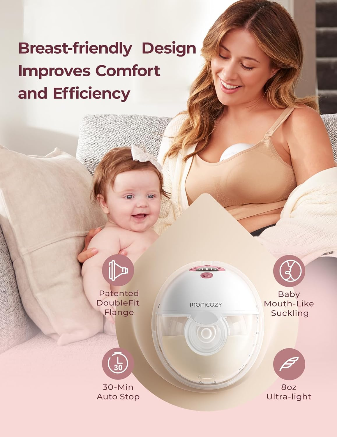M5 Smart APP Controlled Wearable Breast Pump – Hands-Free Wireless Electric Pump, 3 Modes 9 Suction Levels, 24mm Flange, 2-Pack