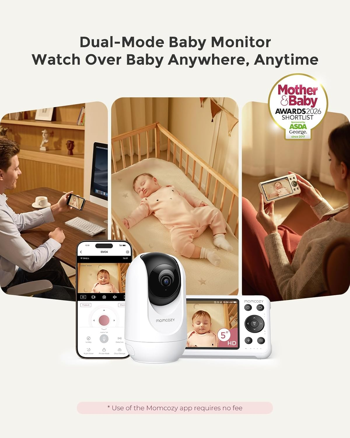 Smart WiFi Baby Monitor with Camera & Audio | 5” 1080P, Night Vision, Motion & Cry Detection
