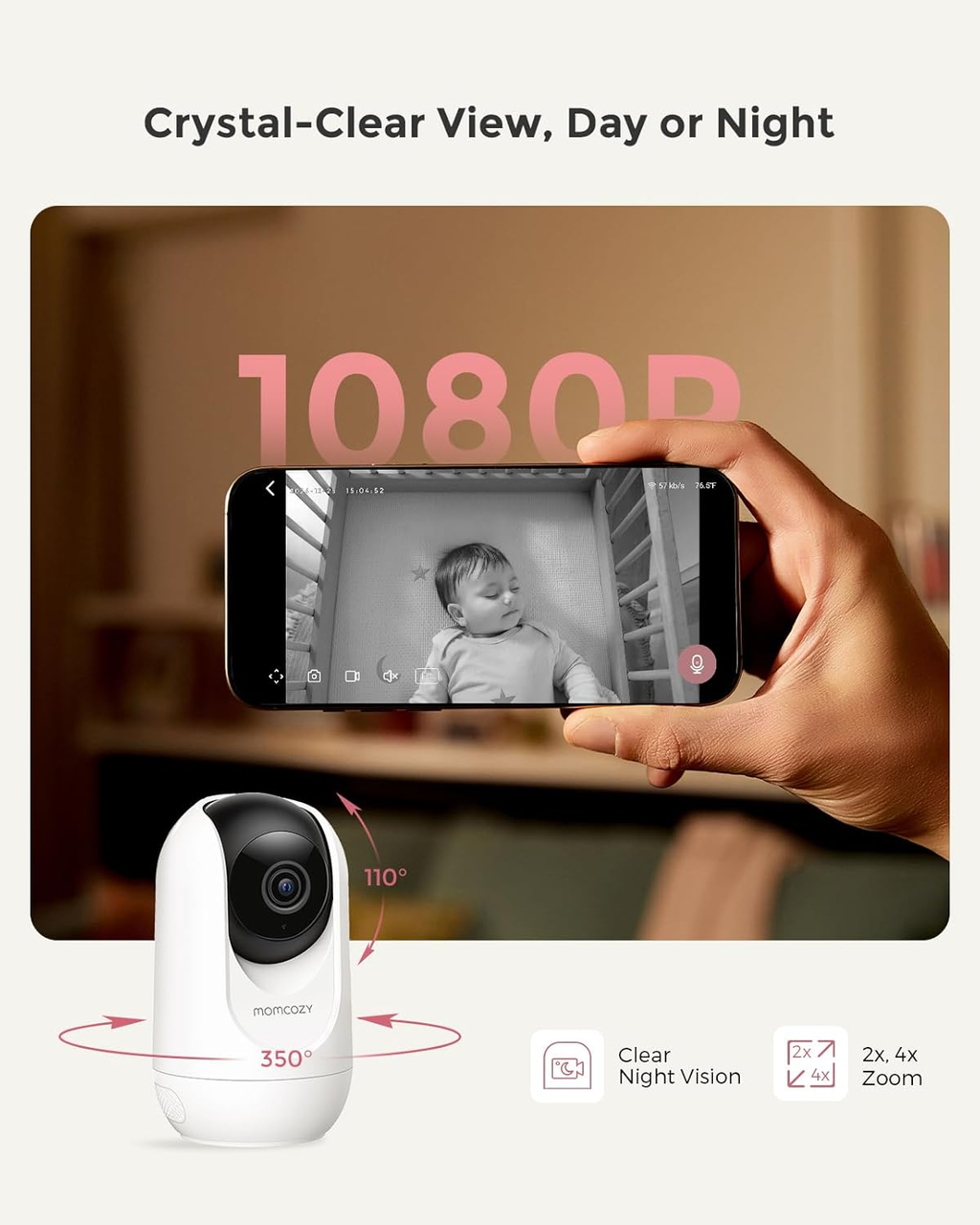 Smart WiFi Baby Monitor with Camera & Audio | 5” 1080P, Night Vision, Motion & Cry Detection