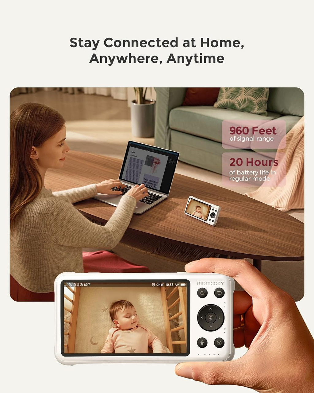 Smart WiFi Baby Monitor with Camera & Audio | 5” 1080P, Night Vision, Motion & Cry Detection
