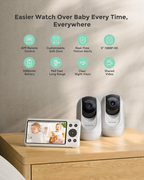 Smart WiFi Baby Monitor with Camera & Audio | 5” 1080P, Night Vision, Motion & Cry Detection